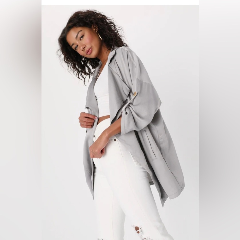 Lulu's Lucky Break Light Grey Oversized Jacket - Picture 3 of 8